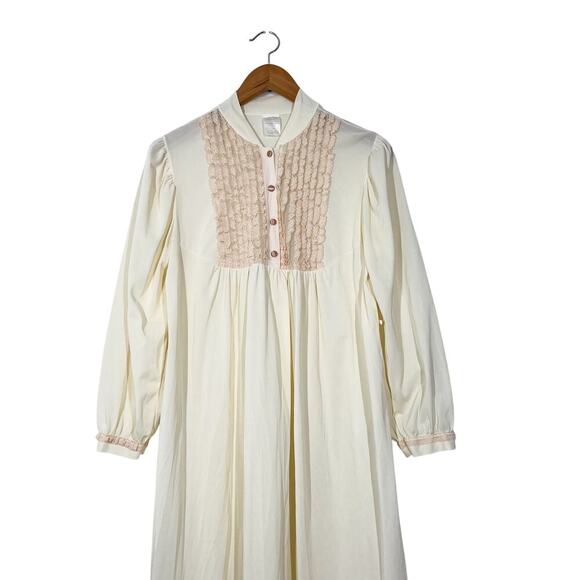 Perfect Form Other - Vintage Perfect Form Full Nightgown Ivory Laced Button Down‎ Long Sleeves Sz SM